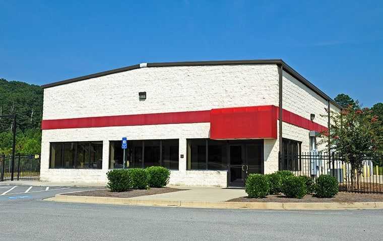 a red and white commercial building
