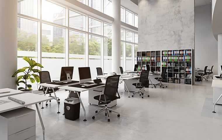 a large and open office space