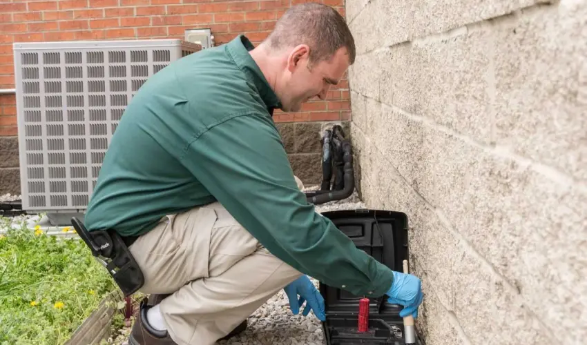 Action Pest Control technician setting up rodent exclusion