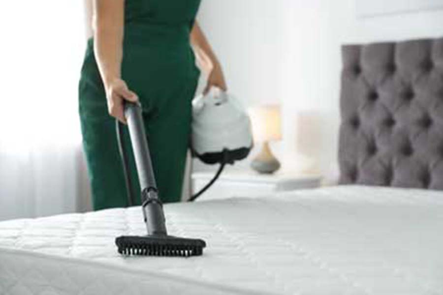 A person steam cleaning a mattress - commercial pest control in [placeholder-city]