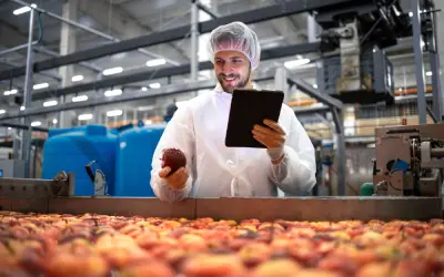 man does QA following pest control services for food processing facility